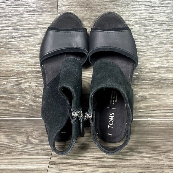 TOMS Majorca Black Suede Block Heel Sandals Women's Shoes Size 6 - Picture 5 of 9